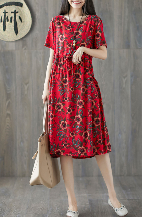 ZL801 Floral Dress Red