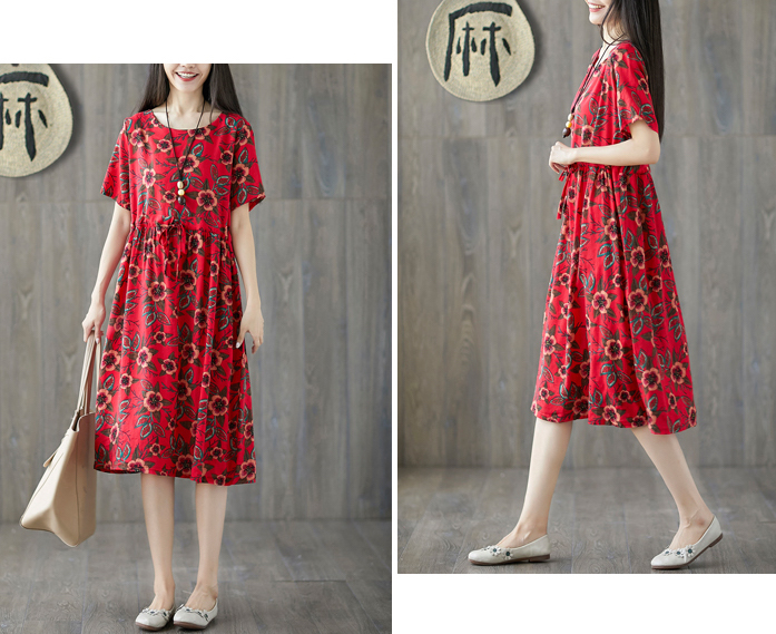 ZL801 Floral Dress Red