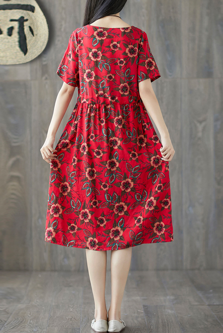 ZL801 Floral Dress Red