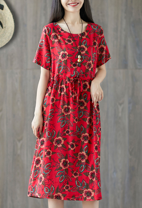 ZL801 Floral Dress Red