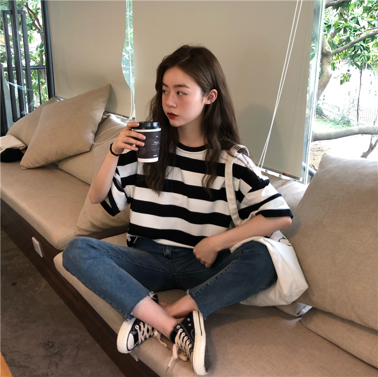 FF-184 Casual Korea Stripe Top Black