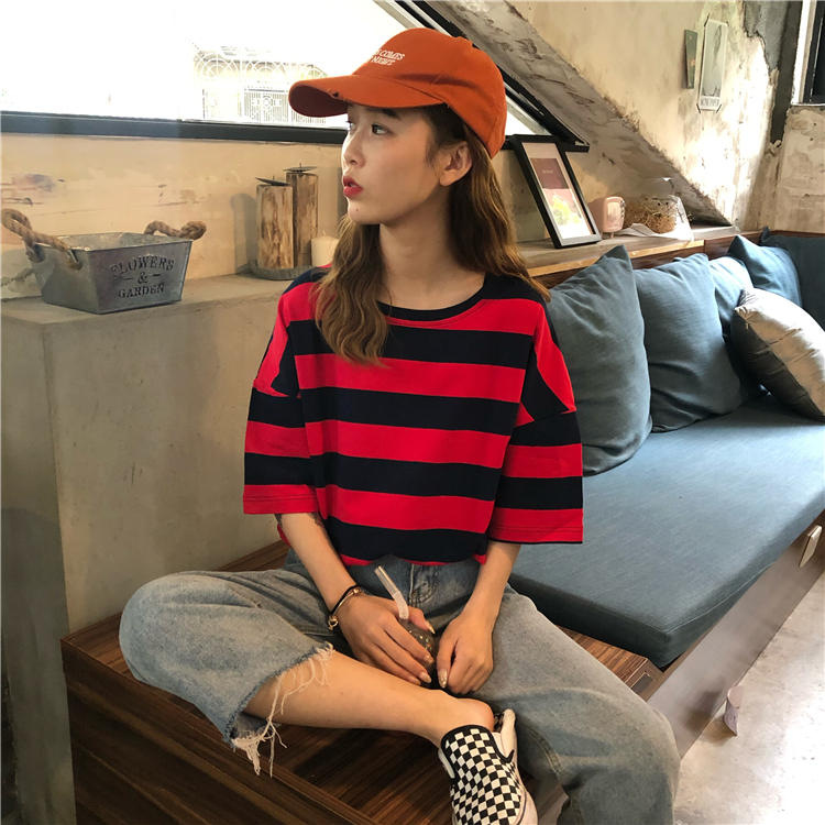 FF-184 Casual Korea Stripe Top Red