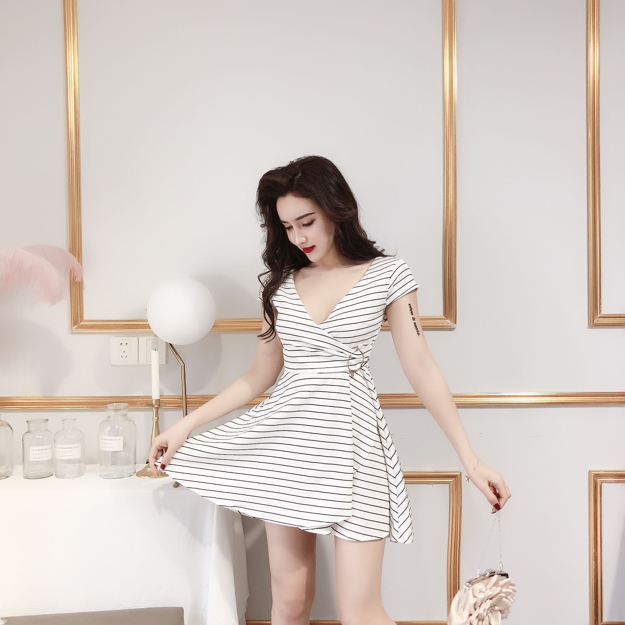 FF-185 Pretty Stripe Dress White