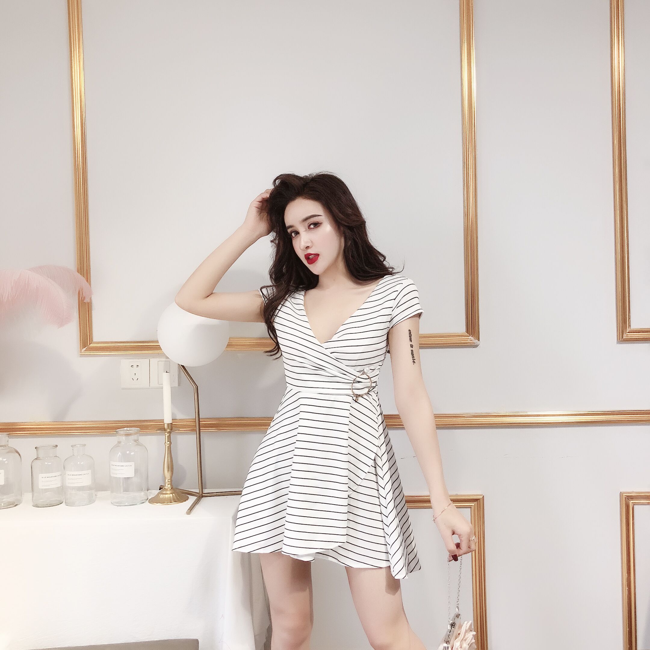 FF-185 Pretty Stripe Dress White