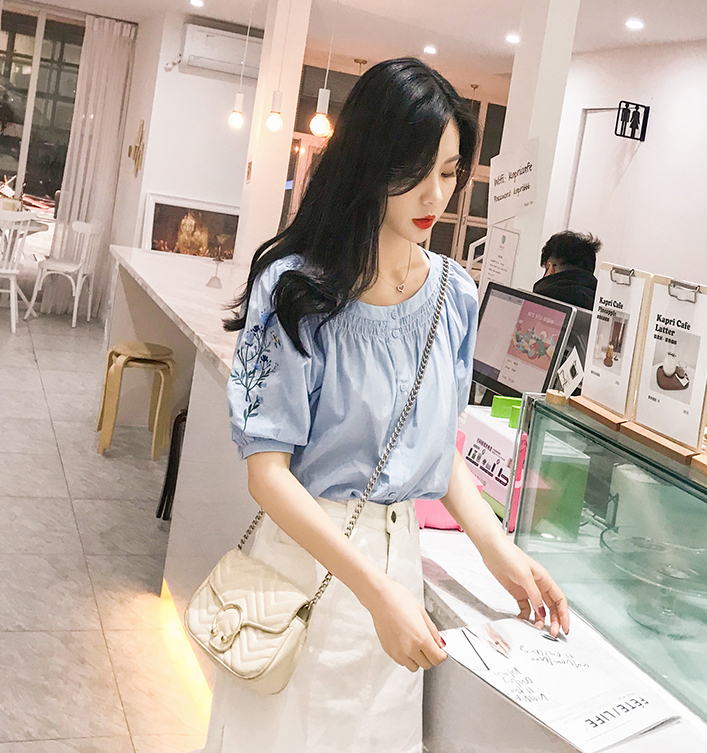 FF-207 Lovely Embroidery Top Blue
