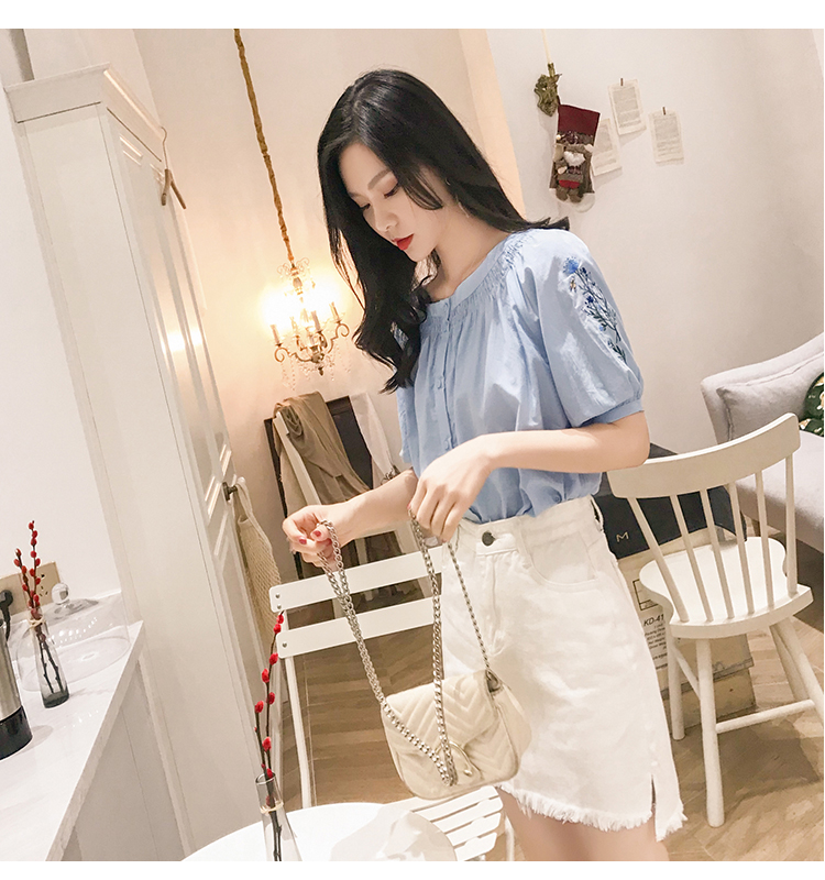 FF-207 Lovely Embroidery Top Blue
