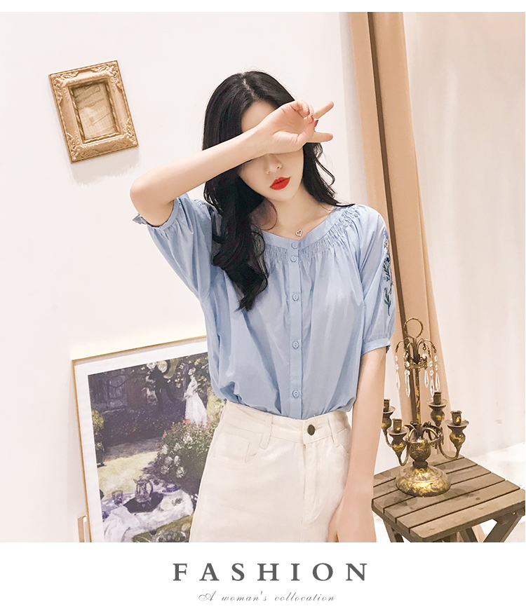 FF-207 Lovely Embroidery Top Blue