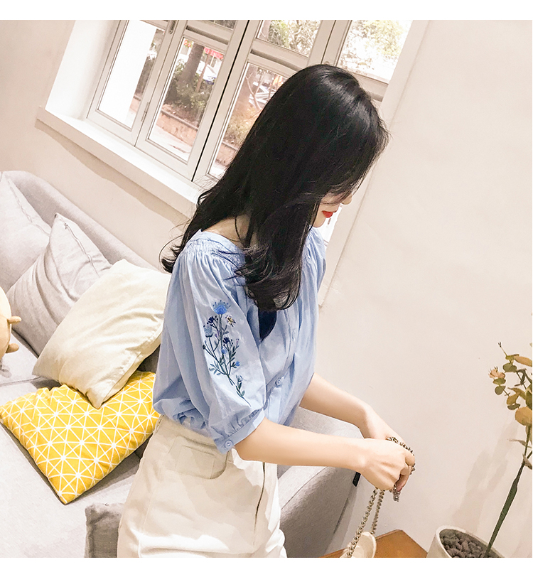 FF-207 Lovely Embroidery Top Blue