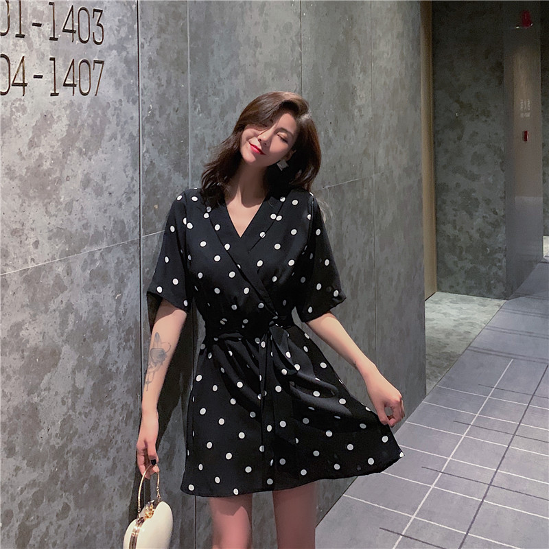 FF-211 Sweet Polka Dot Dress Black