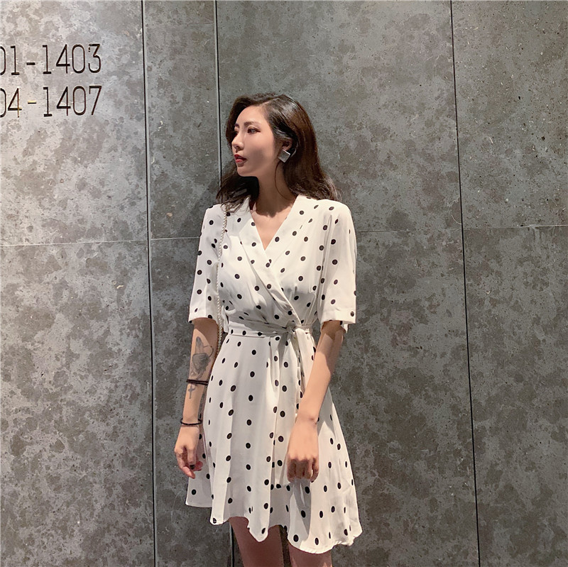 FF-211 Sweet Polka Dot Dress White