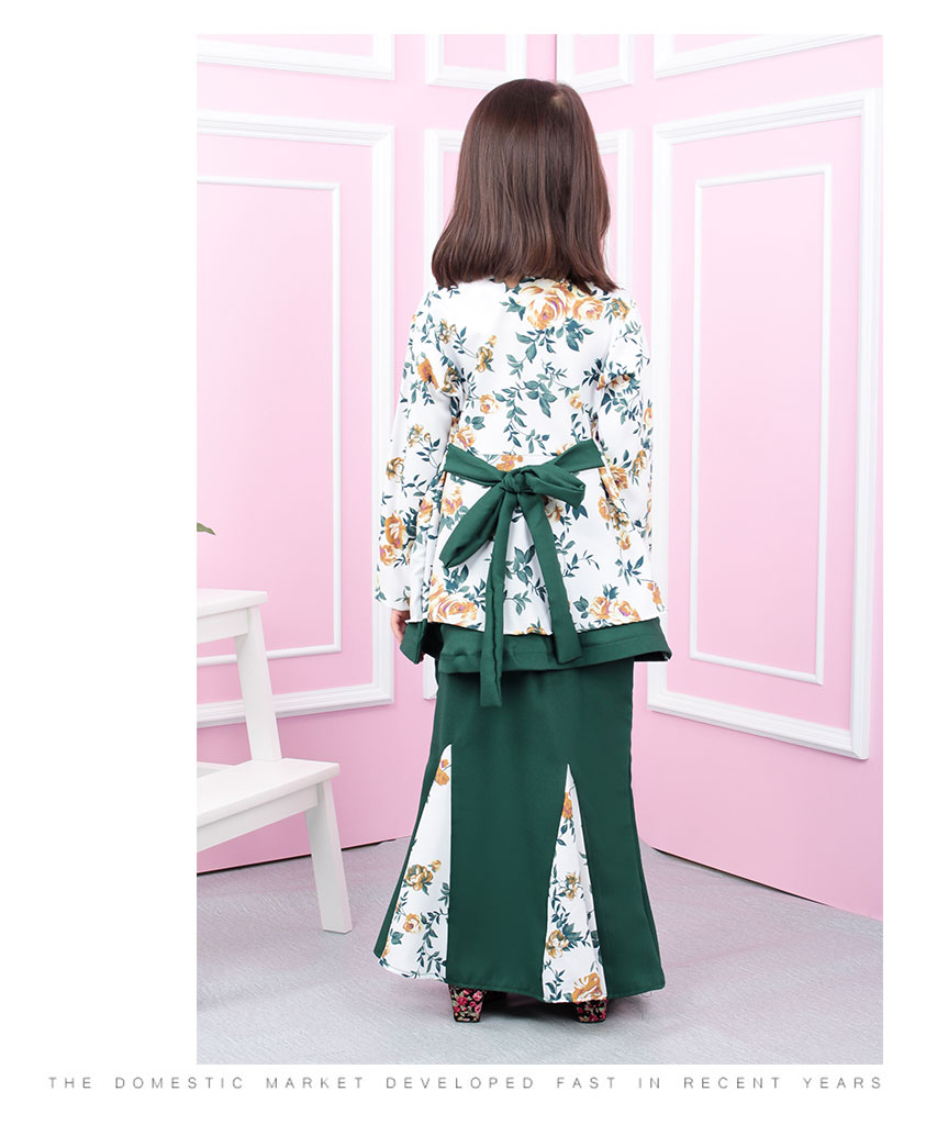 QA-554 KIDS FLORAL KURUNG GREEN