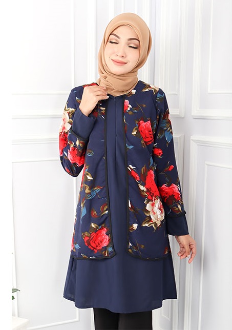 QA-558 WOMEN'S FRONT ZIP BLOUSE NAVY BLUE