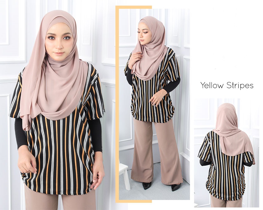 QA-559 PRINTED CASUAL TOP YELLOW STRIPES