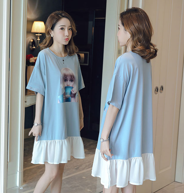 ZL834 Cartoon Maternity Dress Blue