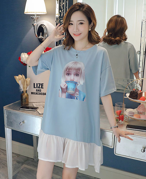 ZL834 Cartoon Maternity Dress Blue