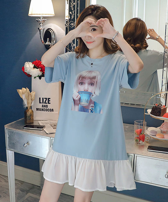 ZL834 Cartoon Maternity Dress Blue