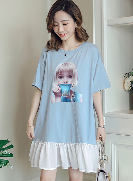 ZL834 Cartoon Maternity Dress Blue