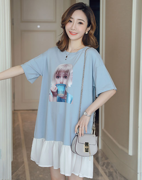ZL834 Cartoon Maternity Dress Blue