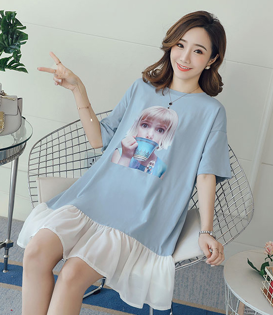 ZL834 Cartoon Maternity Dress Blue