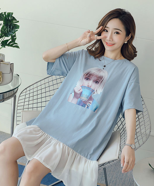 ZL834 Cartoon Maternity Dress Blue