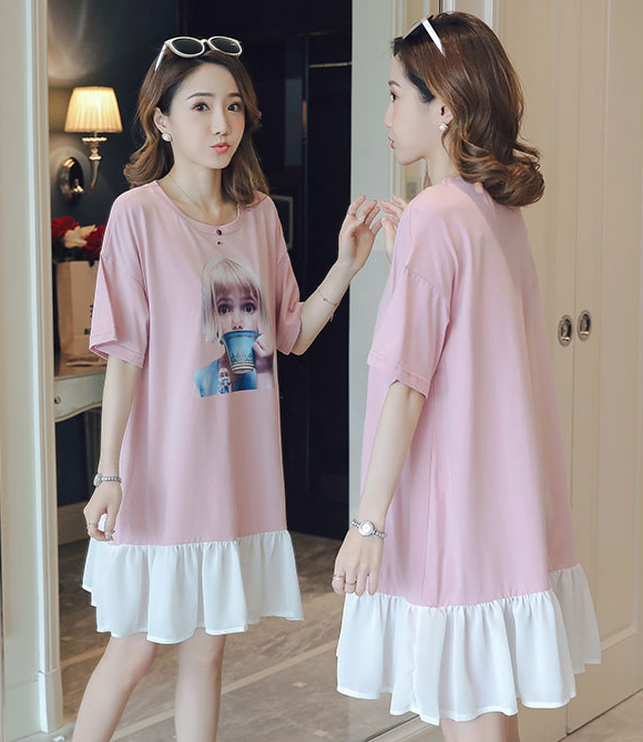 ZL834 Cartoon Maternity Dress Pink
