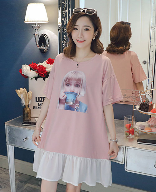 ZL834 Cartoon Maternity Dress Pink