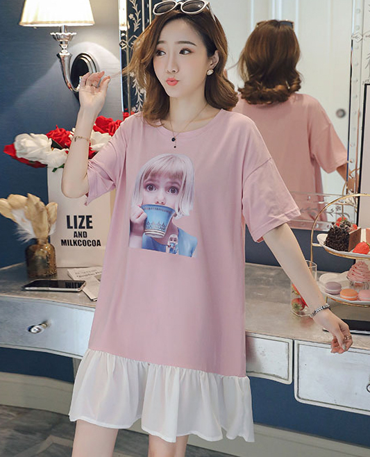 ZL834 Cartoon Maternity Dress Pink