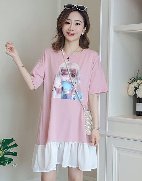 ZL834 Cartoon Maternity Dress Pink