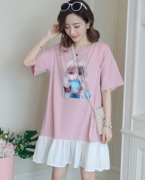 ZL834 Cartoon Maternity Dress Pink