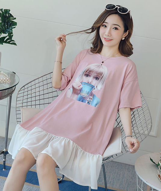 ZL834 Cartoon Maternity Dress Pink