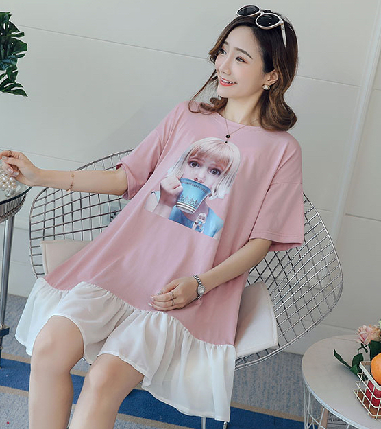 ZL834 Cartoon Maternity Dress Pink