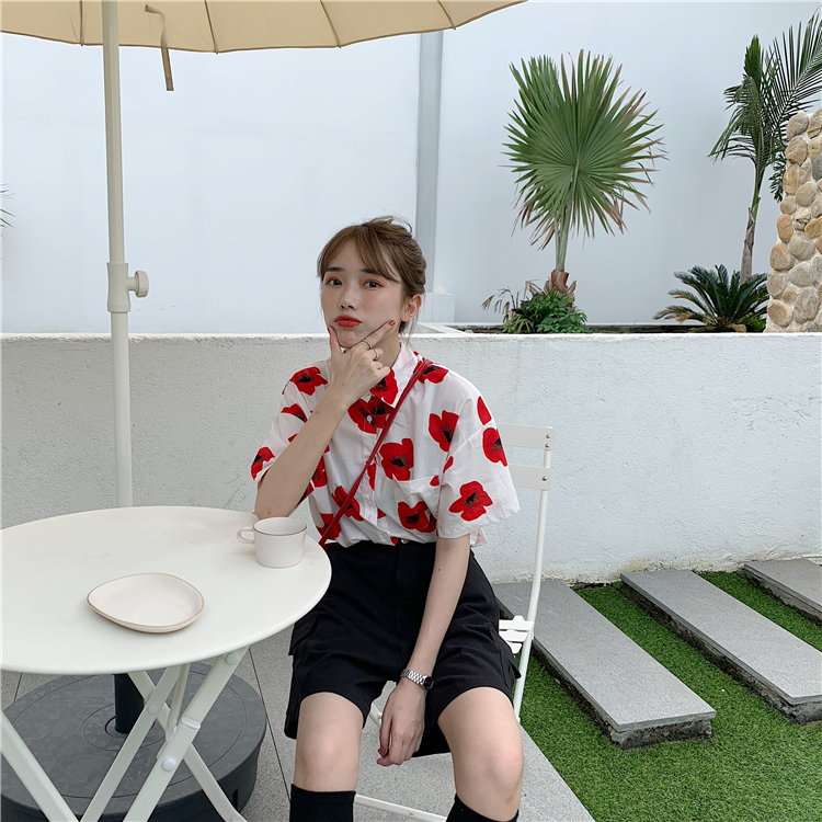 FF-218 Lovely Floral Top Red