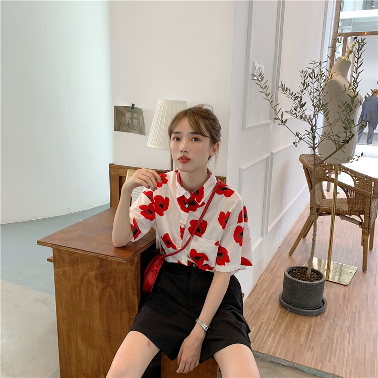 FF-218 Lovely Floral Top Red