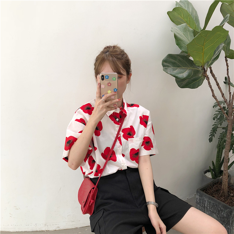 FF-218 Lovely Floral Top Red