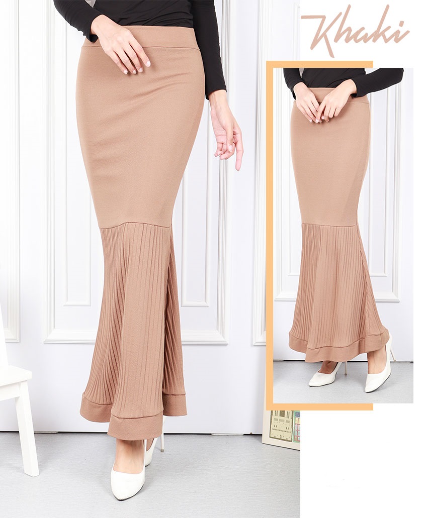 QA-566 PLEAT DUYUNG MAXI SKIRT KHAKI