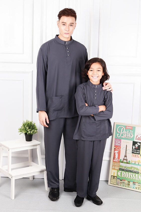 QA-583 MEN BAJU MELAYU CEKAK MUSANG GREY