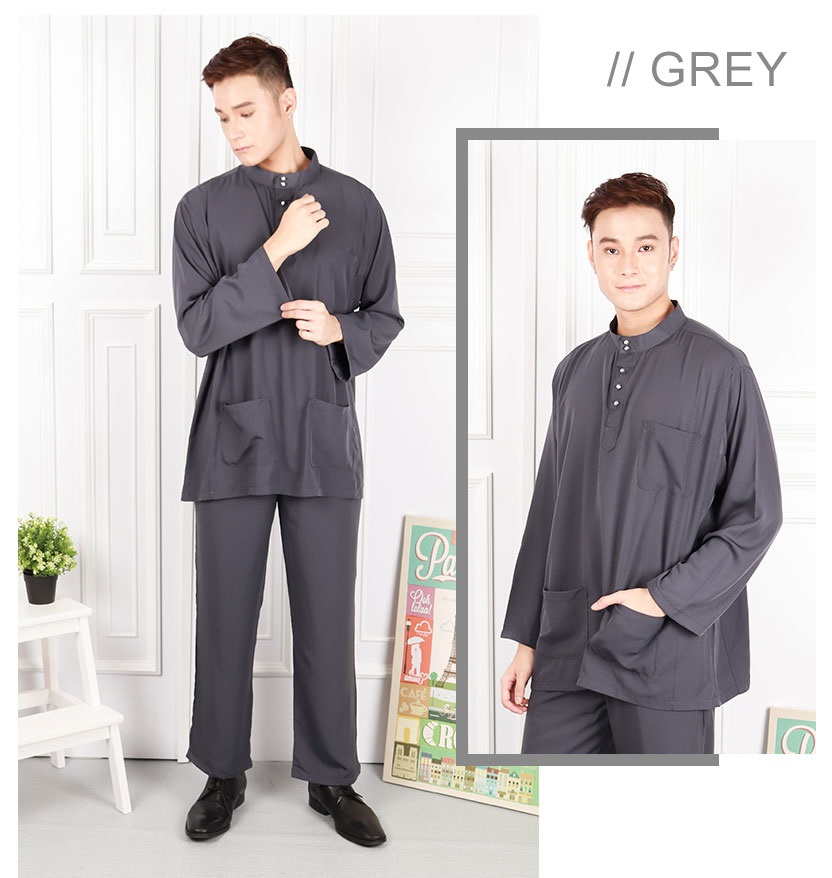 QA-583 MEN BAJU MELAYU CEKAK MUSANG GREY