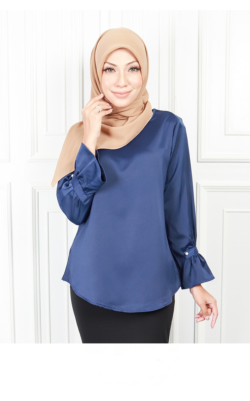 QA-565 BUTTON CUFF SLEEVE BLOUSE BLUE