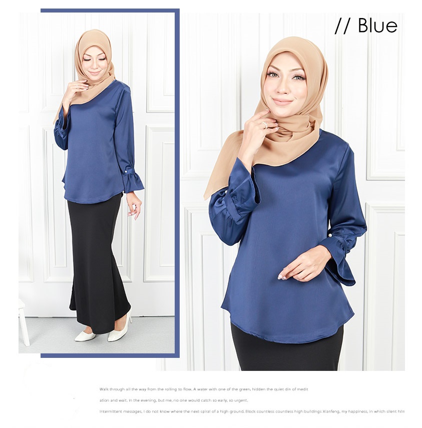 QA-565 BUTTON CUFF SLEEVE BLOUSE BLUE