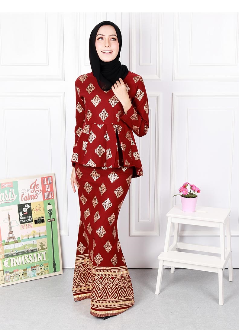 QA-574 PEPLUM MODERN SONGKET PRINTED SET MAROON