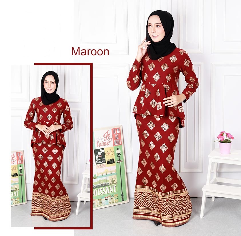 QA-574 PEPLUM MODERN SONGKET PRINTED SET MAROON