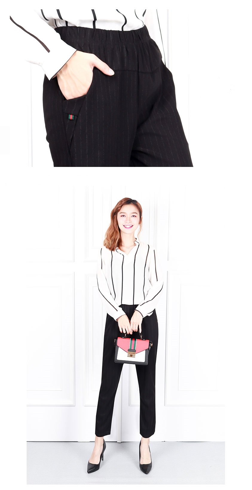 QA-617 STRIPES PRINTED TROUSER BLACK 