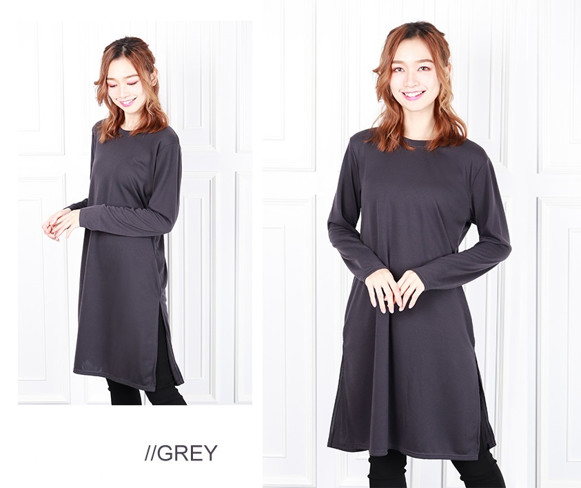 QA-616 CASUAL SIDE SLITS BLOUSE GREY