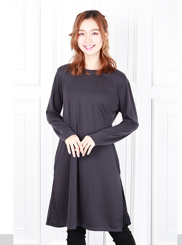 QA-616 CASUAL SIDE SLITS BLOUSE GREY