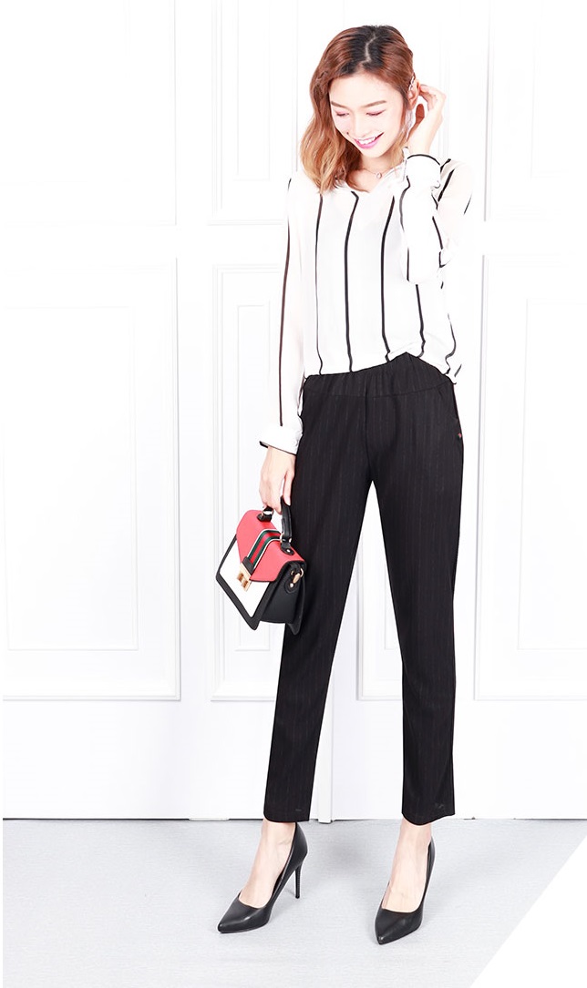 QA-617 STRIPES PRINTED TROUSER BLACK 