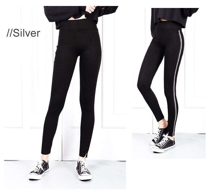 QA-621 SIDE STRIPED LEGGING SILVER