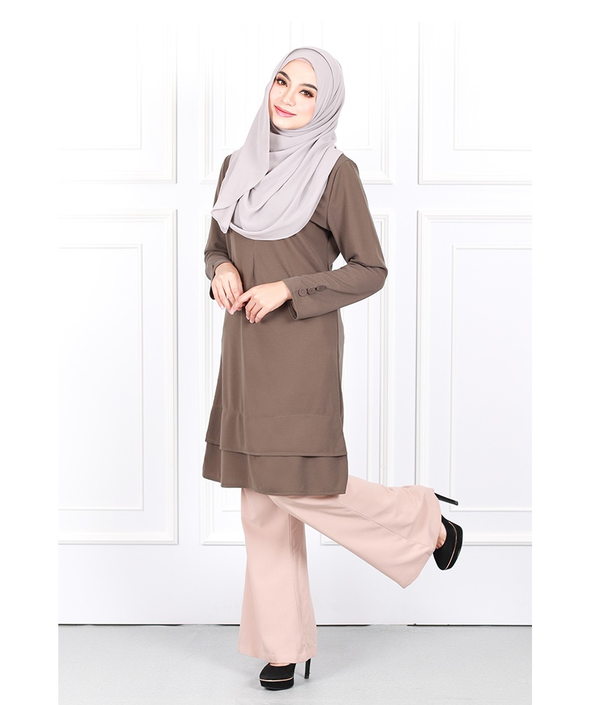 QA-630 FRONT ZIP JASMINE BLOUSE BROWN