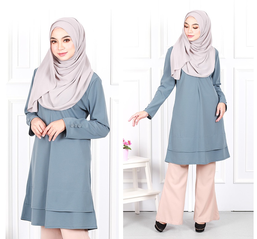 QA-630 FRONT ZIP JASMINE BLOUSE SKY BLUE