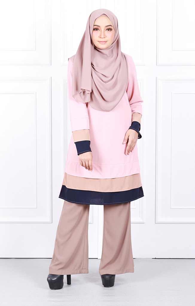 QA-632 TRI COLORS LAYERED BLOUSE LIGHT PINK