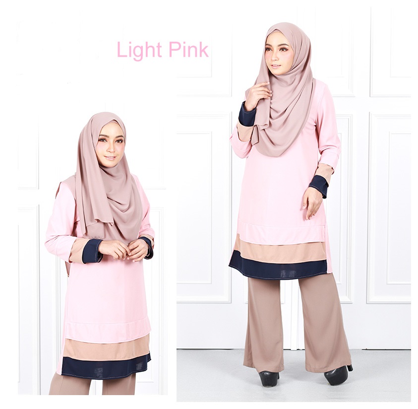 QA-632 TRI COLORS LAYERED BLOUSE LIGHT PINK